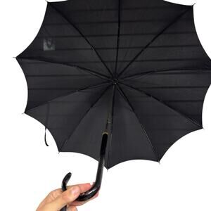 Vintage 1960's? Black Umbrella W/ Bakelite? Handle  Curved Shepherds Hook - 34”